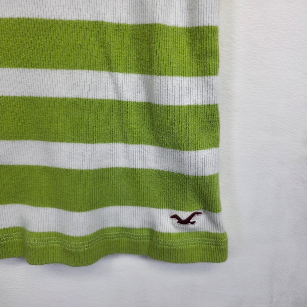 Y2K Hollister Tank Top Women L Green White Striped Knit Ribbed Racerback Stretch - Picture 11 of 14